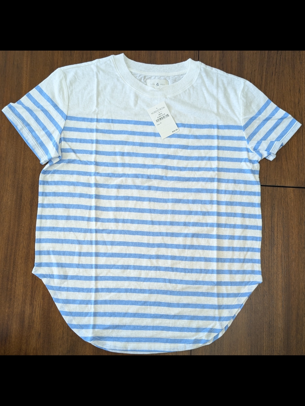 Lou & Grey Med Blue and White Striped Tee Short Sleeve Curve Hem Lightweight NWT